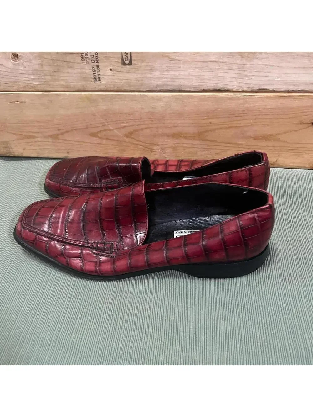 Jacobson's Vintage Oxblood Croc Embossed Leather Mens Loafers Size 8 M